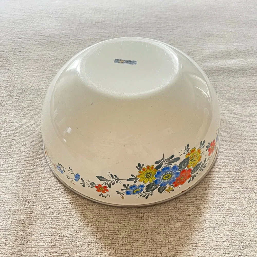 Vintage Kobe Kitchen Enamel Floral Mixing Bowl Made in‎ Japan 10.5